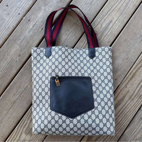 Gucci Vintage Sherry Line Supreme GG Tote Marmont Navy - Picture 2 of 16